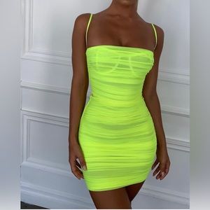 Neon organza mesh mini dress